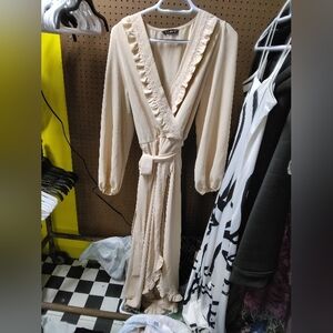 Simple Cream Maxi Dress with Ruffle Trim